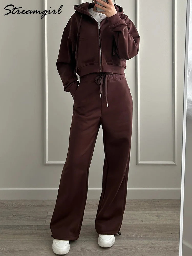Women's Fleece Crop Hoodie and Joggers Set