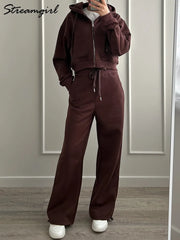 Women's Fleece Crop Hoodie and Joggers Set