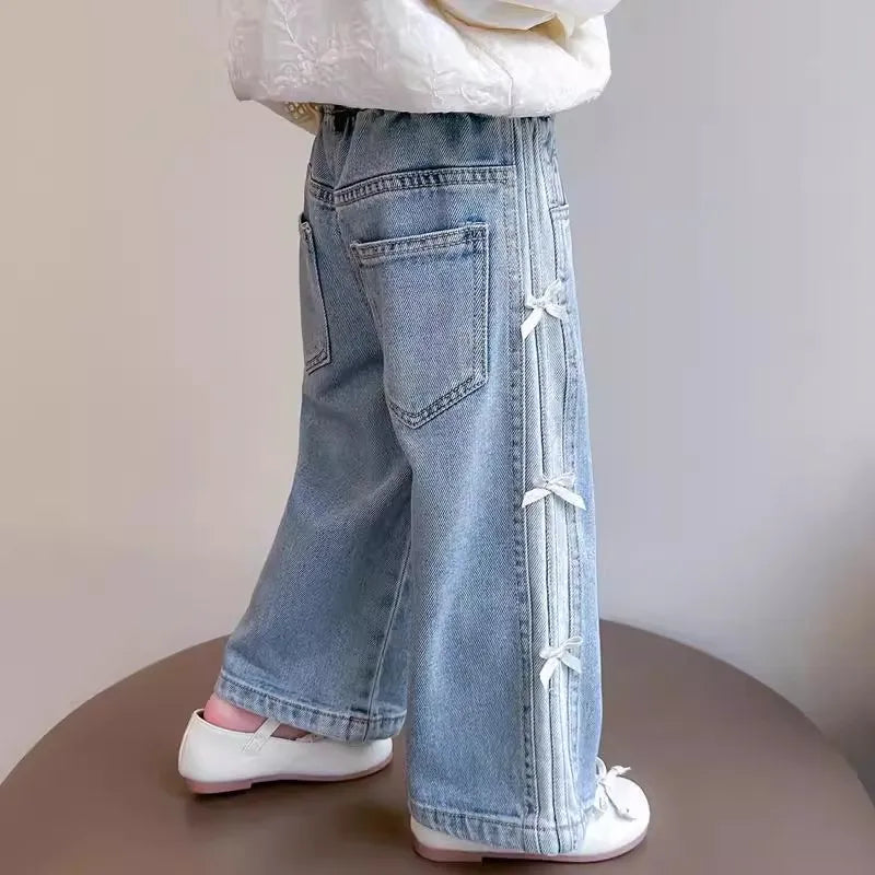 Girls' Bow Wide Leg Jeans