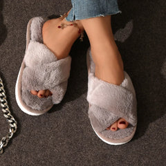 Women's Fluffy Cross-Band Slippers