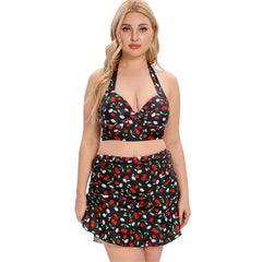 CurveChic Push-Up Halter Bikini Set with Skirt – Plus Size Two-Piece Swimwear