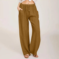 Women's High-Waisted Cotton Linen Wide-Leg Trousers – Casual Loose Fit