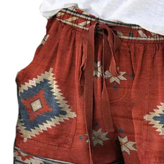 Women's High Waist Retro Print Shorts – Loose Fit with Pockets
