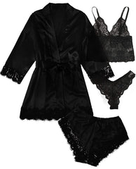 Satin Lace Trim Pajama Set