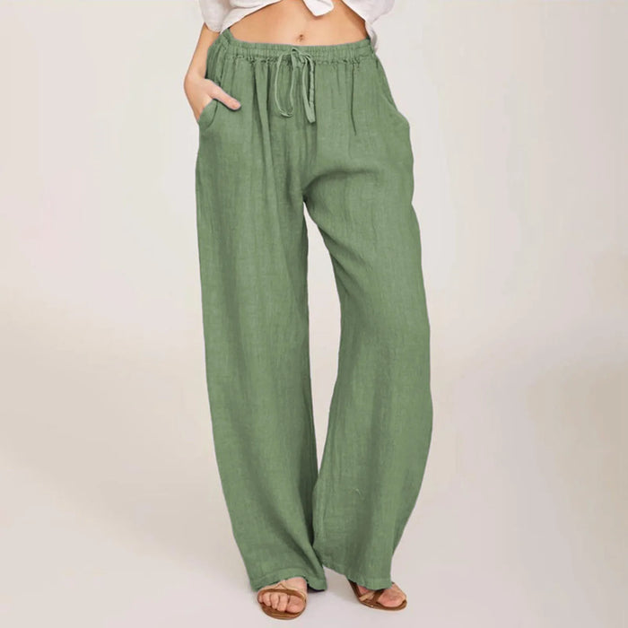 Women's High-Waisted Cotton Linen Wide-Leg Trousers, Casual Loose Fit