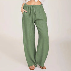 Women's High-Waisted Cotton Linen Wide-Leg Trousers – Casual Loose Fit