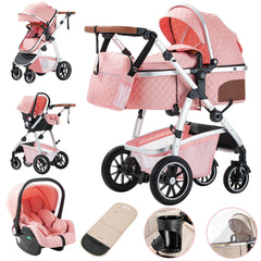 Luxurious 3-in-1 Baby Stroller – Portable High Landscape Folding Pram with Aluminum Frame