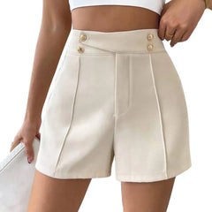Women's Y2K High-Waisted A-Line Shorts – Vintage Gold Button Detail