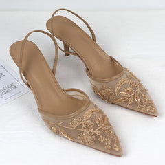 Elegance Embroidered Slingback Heels