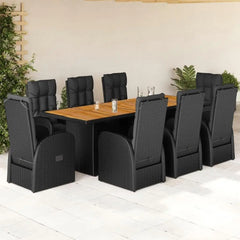 9-Piece Poly Rattan Garden Dining Set – Stylish Outdoor Furniture with Cushions