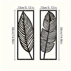 Set of 2 Decorative Metal Leaf Wall Art – Black Iron Hanging Decor