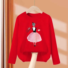 Girls’ Long-Sleeve Cotton T-Shirt – Fun Printed Spring Top