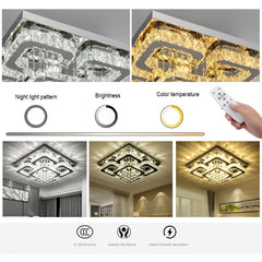 KOMORE Modern Crystal LED Flush Mount Ceiling Light – 68W, Dimmable, Cool White