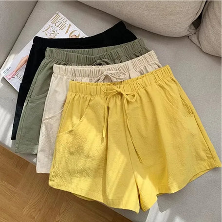 Women's Cotton Linen High-Waist Shorts – Breathable Casual Summer Wear