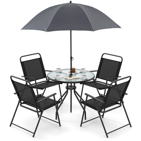 GOFLAME 6-Piece Outdoor Dining Set – Folding Chairs & Round Glass Table