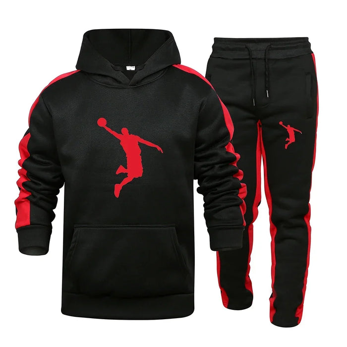 Men’s 2-Piece Tracksuit, Casual Hoodie & Joggers Set for Spring & Autumn, black-ren1-FF