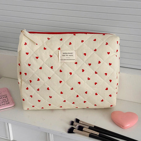 Quilted heart print makeup bag, Medium