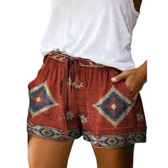 Women's High Waist Retro Print Shorts – Loose Fit with Pockets