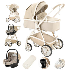 3-in-1 Luxurious Baby Stroller – High Landscape Travel Pram with Baby Carrier