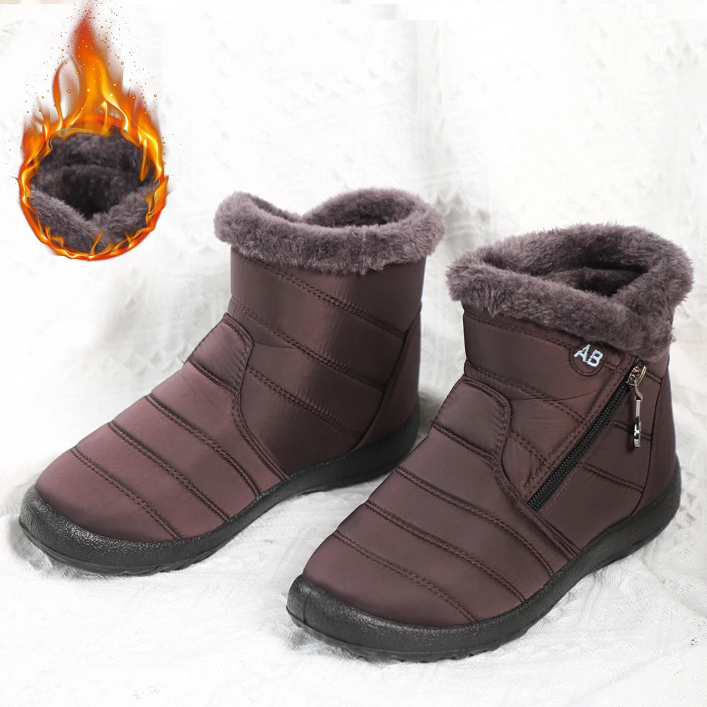 Women's Fur Lined Flat Waterproof Snow Boots