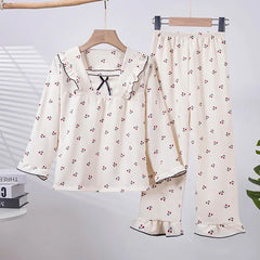 Girls’ Bowknot Rabbit Pyjama Set – Cute Long Sleeve Sleepwear