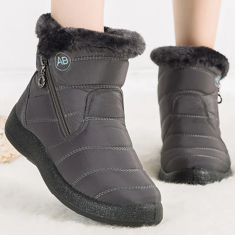 Women's Faux Fur Trim Low Heel Ankle Boots