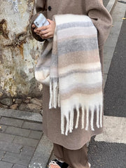 Soft Check Blanket Scarf with Tassels