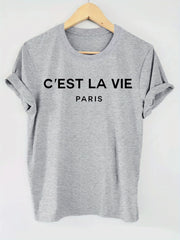 C'est La Vie Paris Letter Print T-Shirt – Casual Short Sleeve Women’s Tee