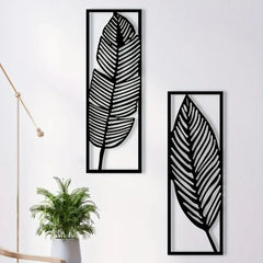 Set of 2 Decorative Metal Leaf Wall Art – Black Iron Hanging Decor