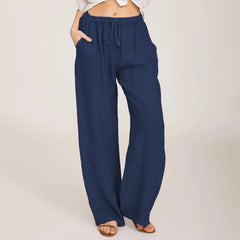 Women's High-Waisted Cotton Linen Wide-Leg Trousers – Casual Loose Fit