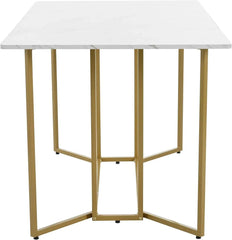 Modern Rectangular Marble-Effect Dining Table – 140x80cm with Metal Frame
