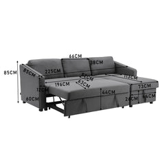 Dark Grey 3-Seater Corner Sofa Bed – L-Shaped Sofa with Storage