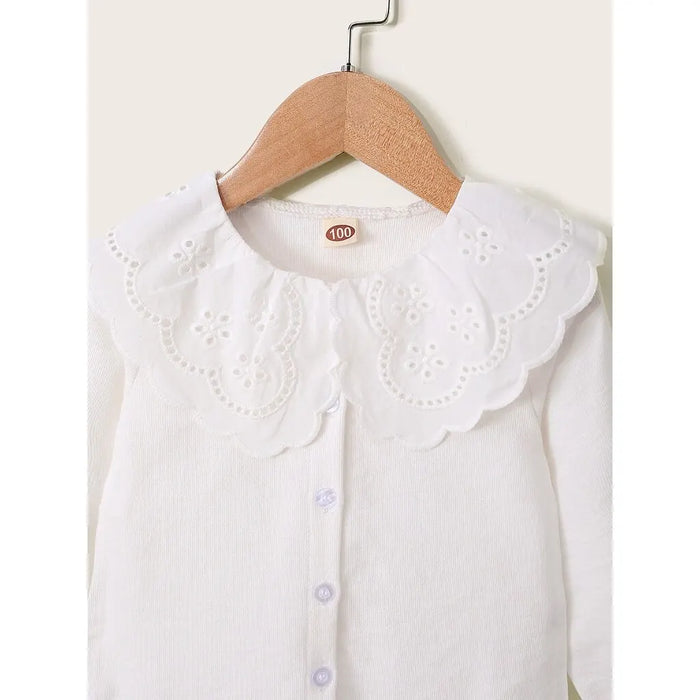 Girls' White Blouse with Broderie Lace Collar, alternative view