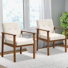 GOFLAME Modern Linen Accent Chair – Upholstered Armchair with Wooden Legs