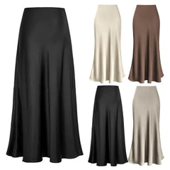 Women's Elegant Satin Fishtail Skirt – High Waist A-Line Office Wear