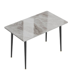 High Gloss Rectangular Marble Dining Table – Modern 4-6 Seater with Metal Frame