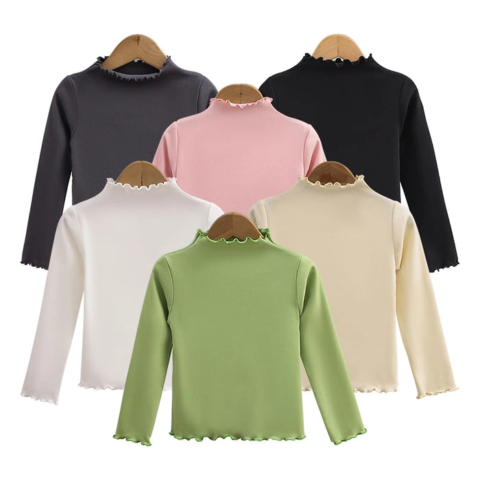 Girls' Frilled Turtleneck Long-Sleeve Top, Soft & Stylish