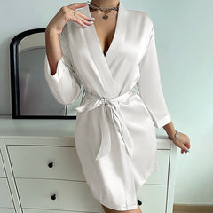 Silky Lace-Up Short Bathrobe