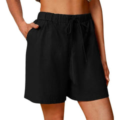 Women's Cotton Linen Drawstring Shorts – Loose-Fit Summer Casual Wear