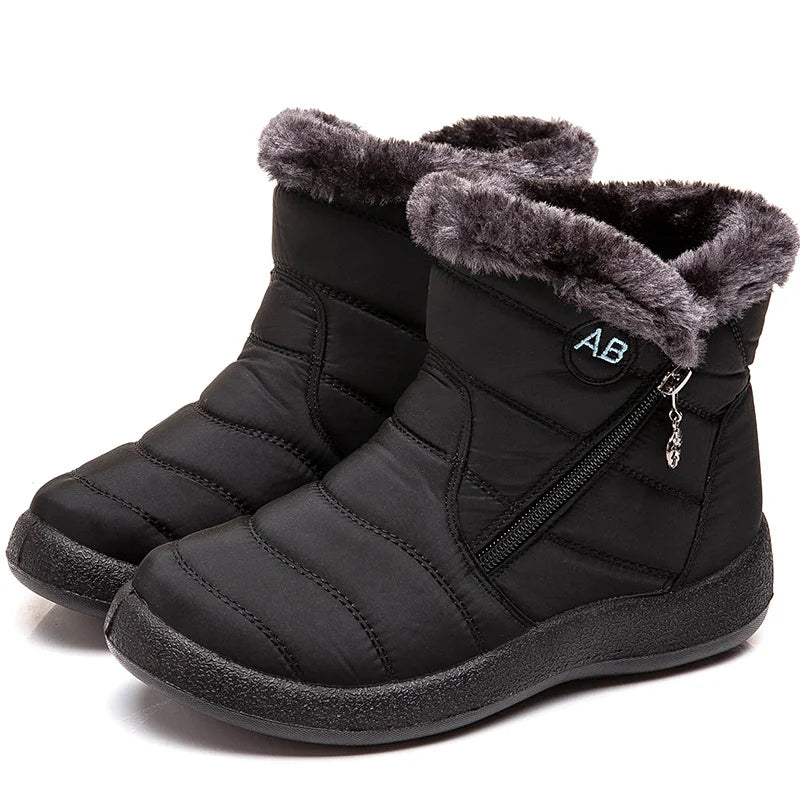 Women's Faux Fur Trim Low Heel Ankle Boots