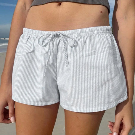 Women's Y2K Striped Low-Waist Shorts – Casual Streetwear Aesthetic