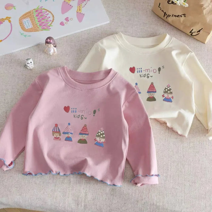 Girls' Cotton Long Sleeve Top with Cute Print