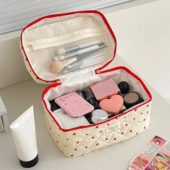 Quilted Heart Print Makeup Bag