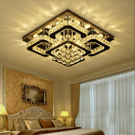 KOMORE Modern Crystal LED Flush Mount Ceiling Light – 68W, Dimmable, Cool White