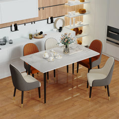High Gloss Rectangular Marble Dining Table – Modern 4-6 Seater with Metal Frame