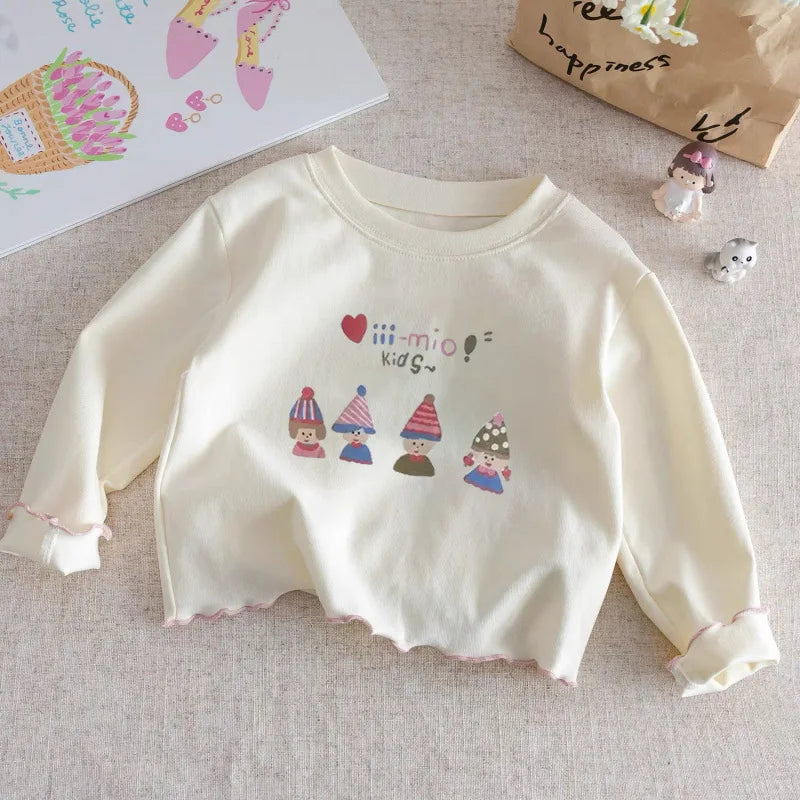 Girls' Cotton Long Sleeve Top with Cute Print