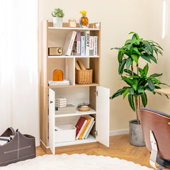 GOFLAME 3-Tier Freestanding Bookcase – Bookshelf with Double-Door Cabinet