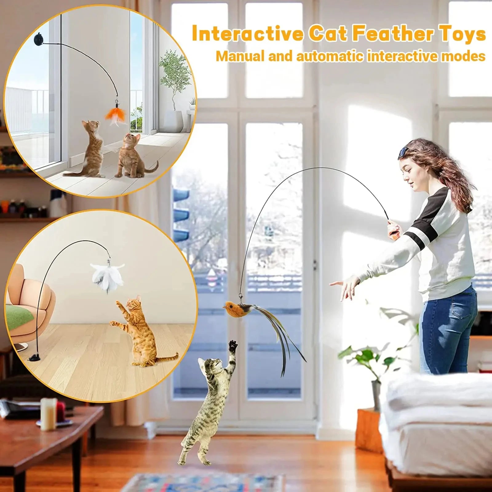 Feather Cat Wand with Suction Base