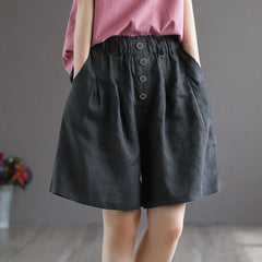 Women's High-Waisted Cotton Linen Shorts – Vintage Loose-Fit Wide-Leg