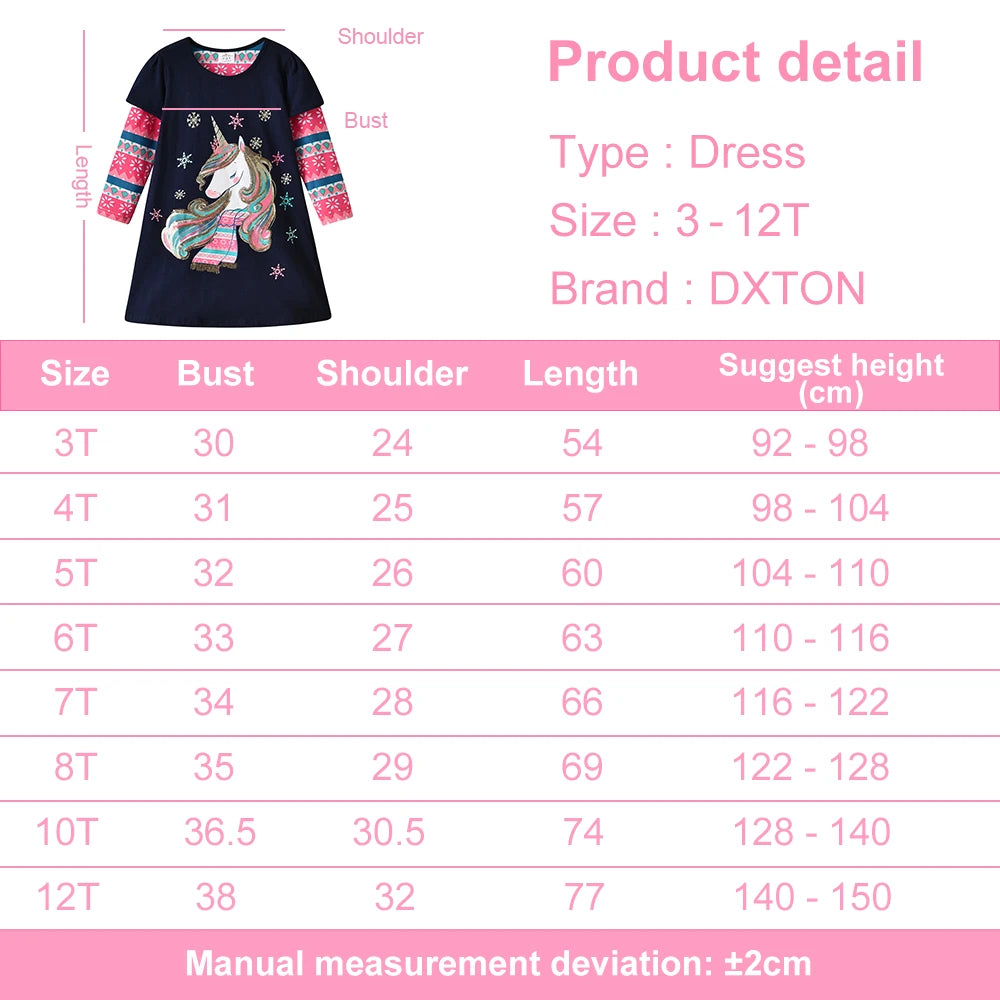 Girls' Christmas Unicorn Snowflake Dress